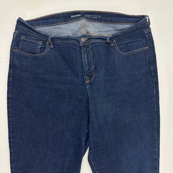 Old Navy Curvy Mid Rise Straight Women's size 16P Dark Blue Denim Jeans - Picture 2 of 5